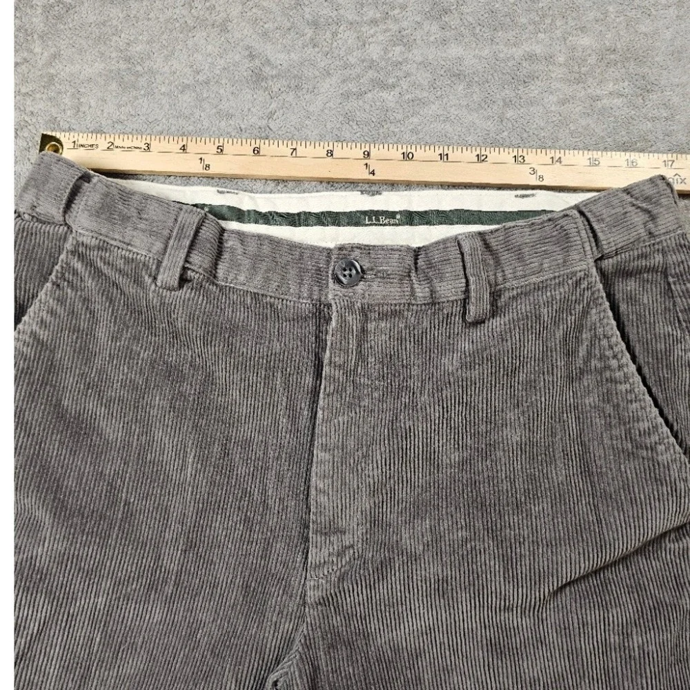 LL Bean Mens Grey Corduroy Pants Straight Leg Wide Wale Cotton Trousers 32x31